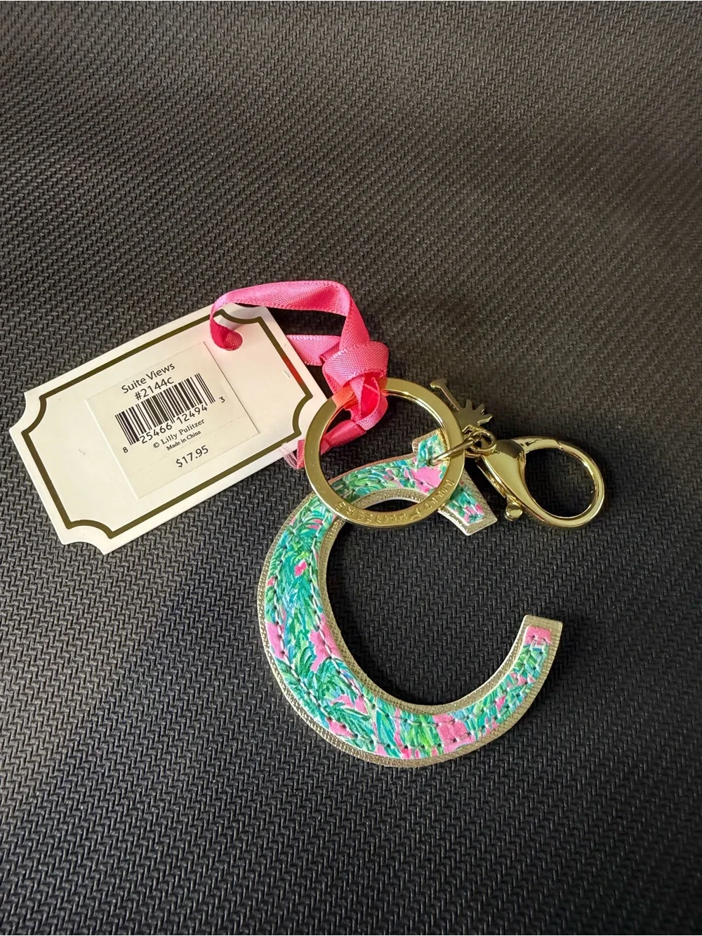 Lilly Pulitzer Pink & Green C Initial Keychain with Gold Hardware